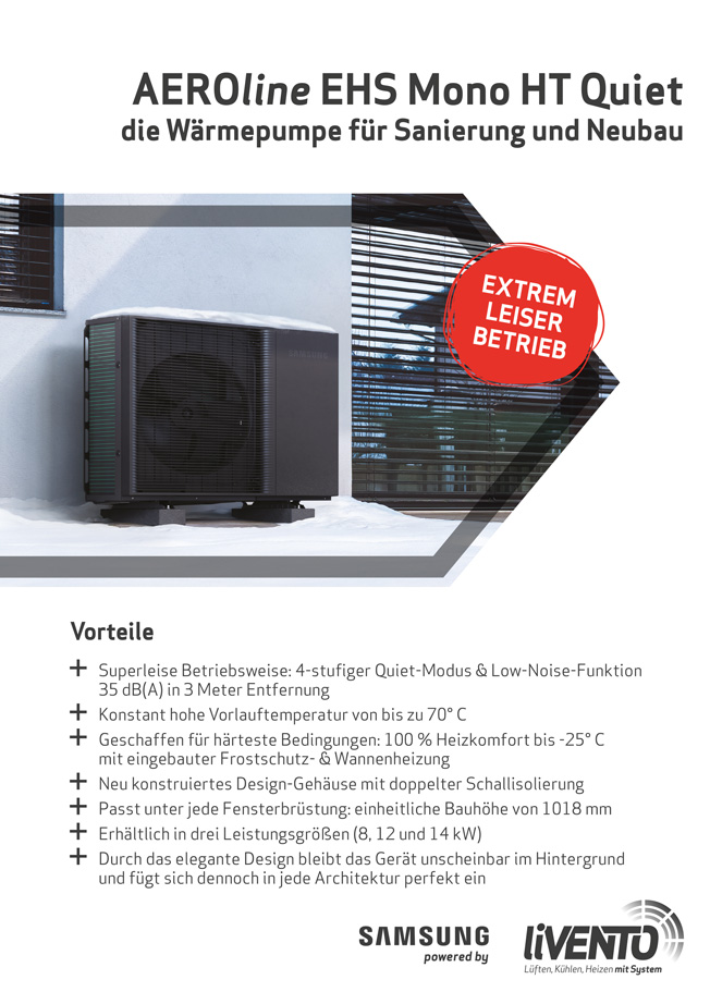 Superleises Gerät als „lauter“ Startschuss liVENTO setzt auf hochmoderne Samsung-Wärmepumpen